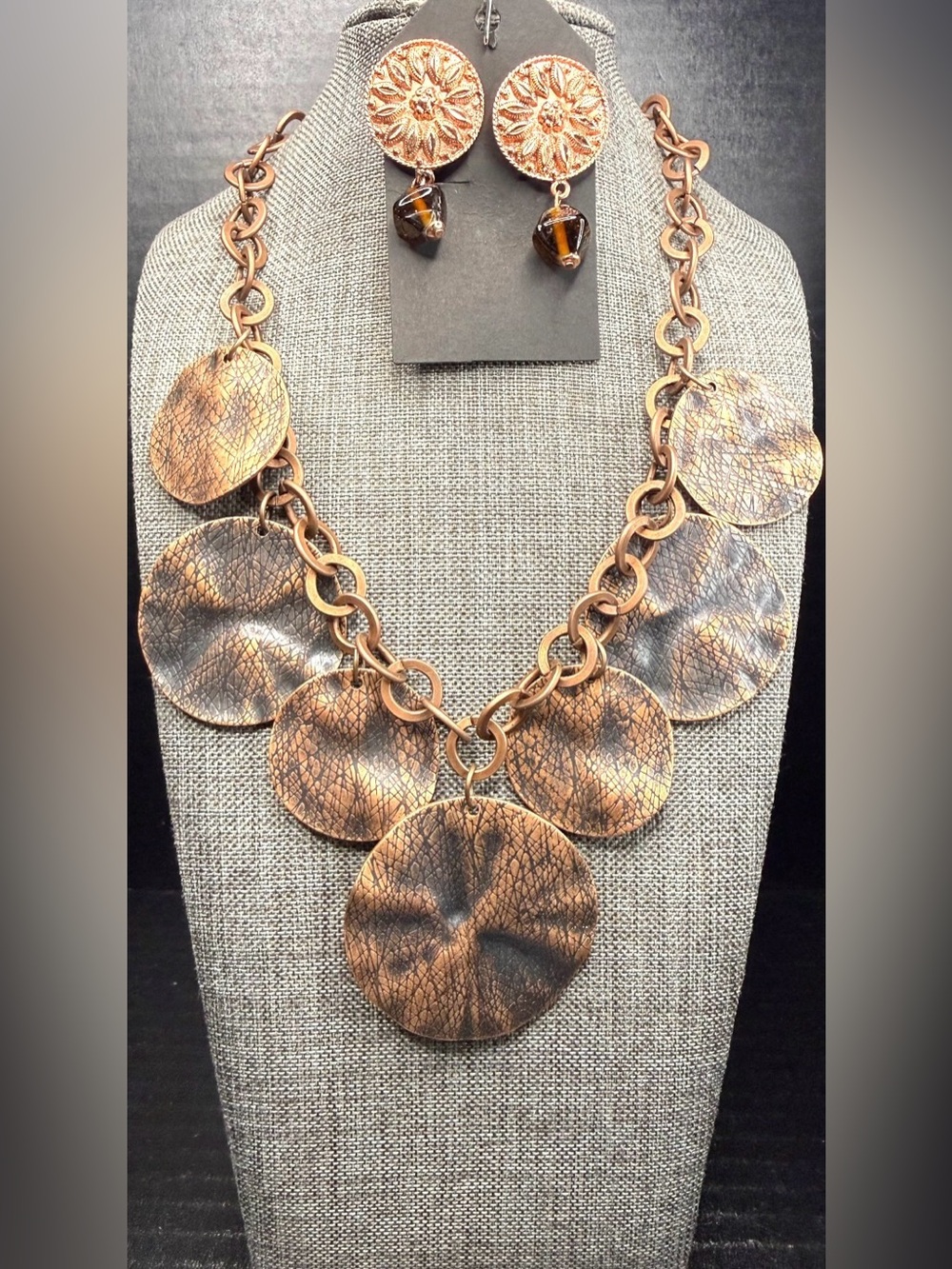 195. Copper-Tone Disc Statement Necklace